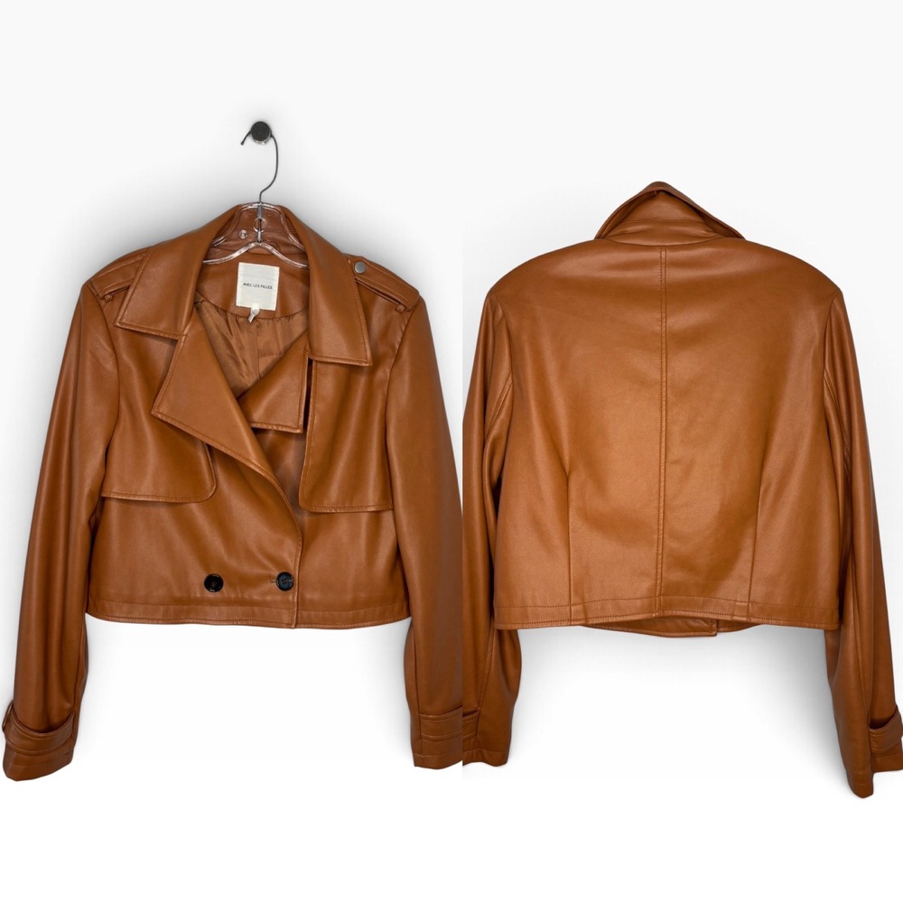 Avec Les Filles Faux Leather Jacket Womens M Brown Excellent Cropped Trench Coat